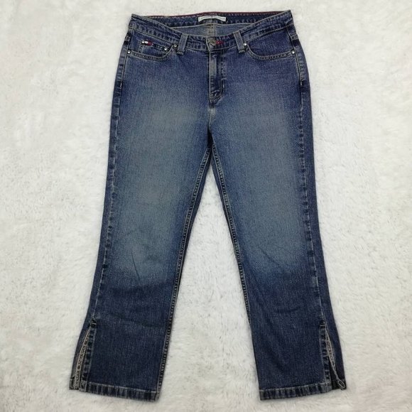 Tommy Hilfiger Womens Cropped Jeans Blue Pockets Medium Wash Denim Mid Rise 6 - Picture 1 of 9